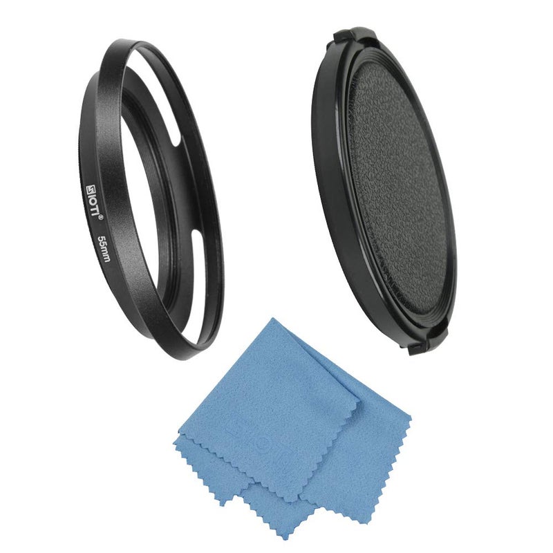 SIOTI 55mm Lens Hood, Oxidation Matte Anti Reflective Treatment, Aluminum Alloy, with 1 * 72mm Lens Cap, Compatible with Sony/Canon/Nikon/Fuji etc >24mm Camera Lens - Image 1